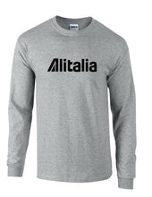 Load image into Gallery viewer, Alitalia Retro Black Logo Italian Airline Geek Sport Gray Long Sleeve T-Shirt
