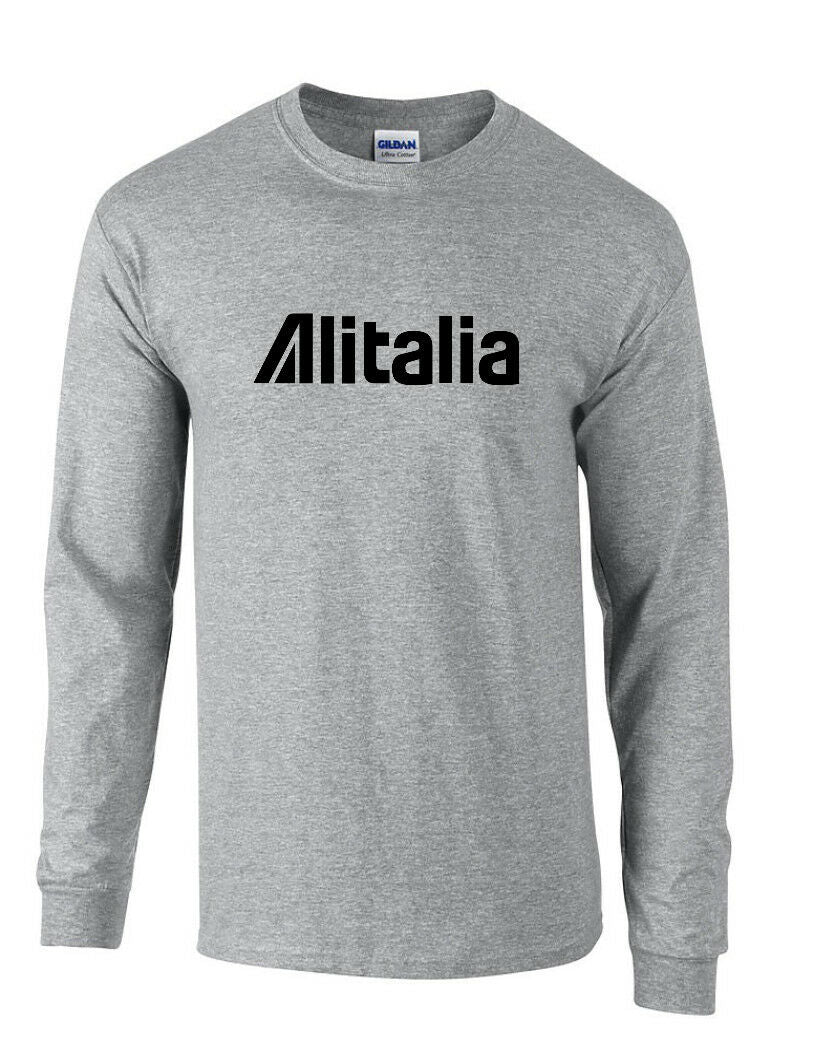 Alitalia Retro Black Logo Italian Airline Geek Sport Gray Long Sleeve T-Shirt