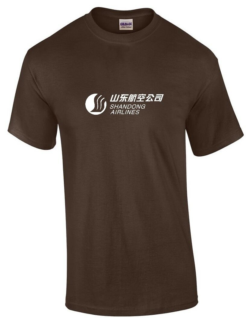 Shandong Airlines White Logo Chinese Aviation Cotton Chocolate Brown T-Shirt