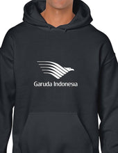 Load image into Gallery viewer, Garuda Indonesia White Airline Logo Black Hoodie Hooded Sweatshirt
