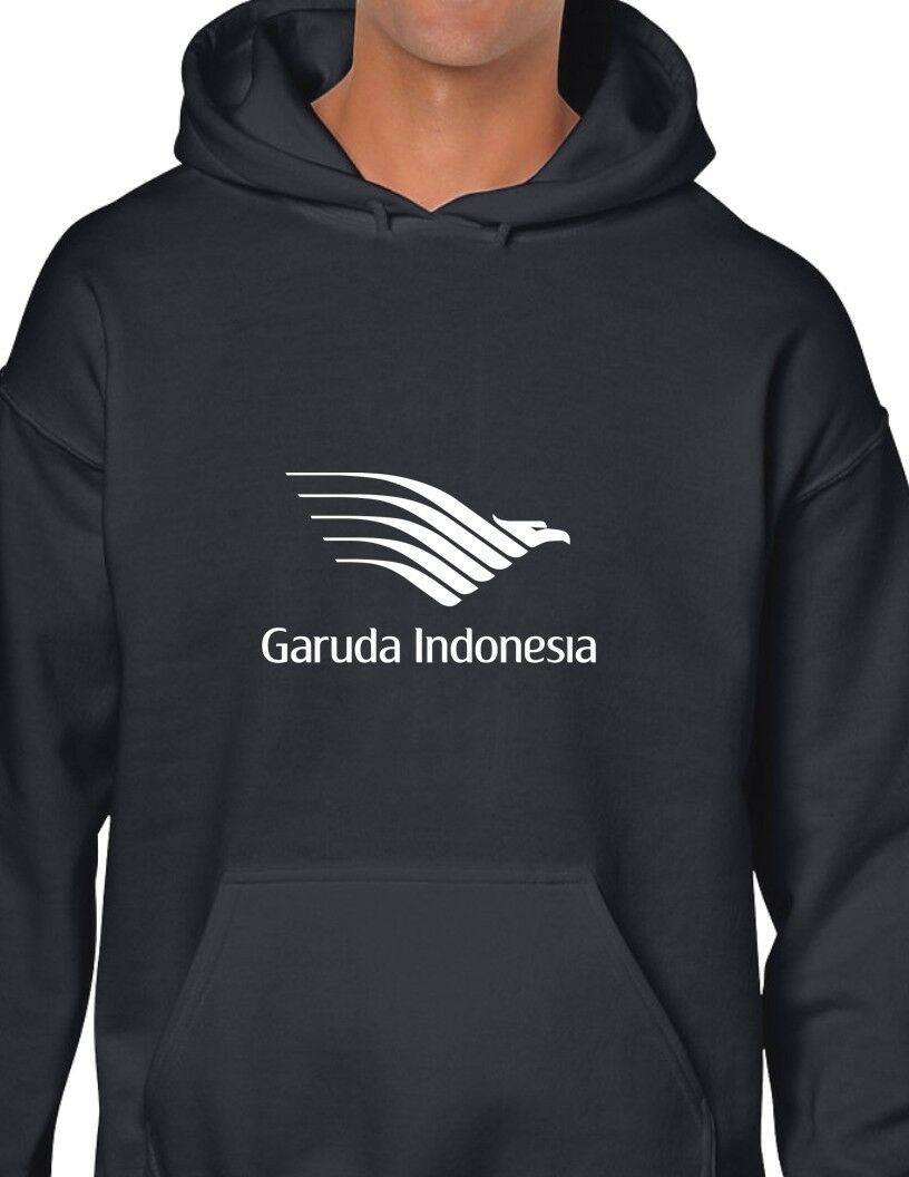 Garuda Indonesia White Airline Logo Black Hoodie Hooded Sweatshirt