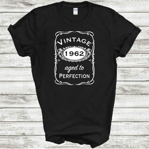 Vintage 1962 Aged To Perfection Funny Birthday Year Whiskey Logo Black Cotton T-shirt