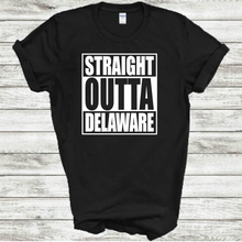 Load image into Gallery viewer, Straight Outta Delaware Straight Funny Hometown Locals Only Outta Compton Parody Black Cotton T-Shirt
