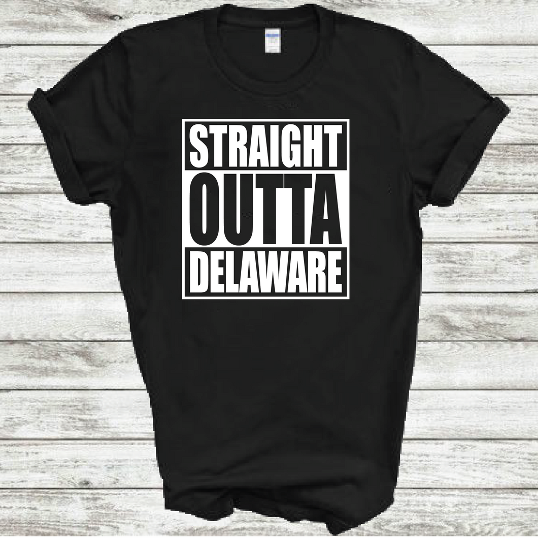 Straight Outta Delaware Straight Funny Hometown Locals Only Outta Compton Parody Black Cotton T-Shirt