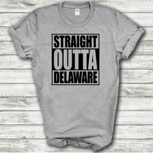 Load image into Gallery viewer, Straight Outta Delaware Straight Funny Hometown Locals Only Outta Compton Parody Grey Cotton T-Shirt
