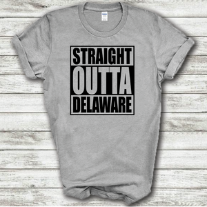 Straight Outta Delaware Straight Funny Hometown Locals Only Outta Compton Parody Grey Cotton T-Shirt