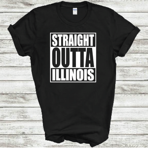 Straight Outta Illinois Funny Hometown Locals Only Straight Outta Compton Parody Black Cotton T-Shirt