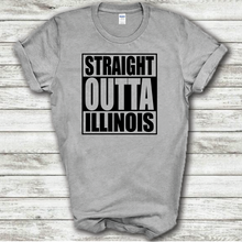 Load image into Gallery viewer, Straight Outta Illinois Funny Hometown Locals Only Straight Outta Compton Parody Grey Cotton T-Shirt
