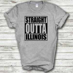 Straight Outta Illinois Funny Hometown Locals Only Straight Outta Compton Parody Grey Cotton T-Shirt