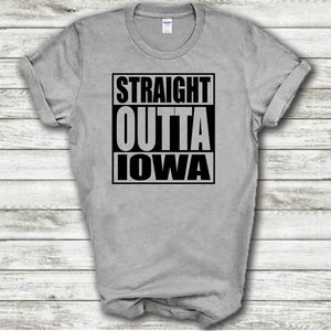 Straight Outta Iowa Funny Hometown Locals Only Straight Outta Compton Parody grey Cotton T-Shirt