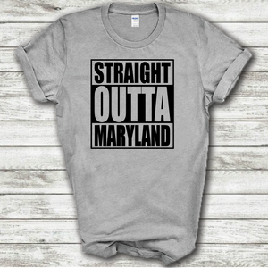 Straight Outta Maryland Funny Hometown Locals Only Straight Outta Compton Parody grey Cotton T-Shirt