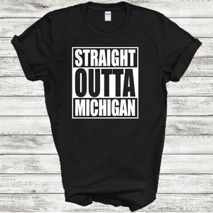 Straight Outta Michigan Funny Hometown Locals Only Straight Outta Compton Parody Straight Outta Michigan Funny Hometown Locals Only Straight Outta Compton Parody Cotton Black Cotton T-Shirt