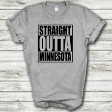 Load image into Gallery viewer, Straight Outta Minnesota Funny Hometown Locals Only Straight Outta Compton Parody Grey Cotton T-Shirt
