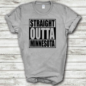 Straight Outta Minnesota Funny Hometown Locals Only Straight Outta Compton Parody Grey Cotton T-Shirt