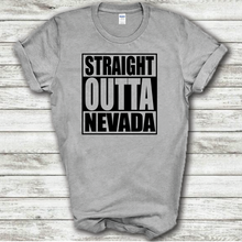 Load image into Gallery viewer, Straight Outta Nevada Funny Hometown Locals Only Straight Outta Compton Parody Grey Cotton T-Shirt
