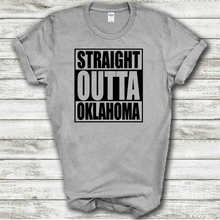 Load image into Gallery viewer, Straight Outta Oklahoma Funny Hometown Locals Only Straight Outta Compton Parody Grey Cotton T-Shirt
