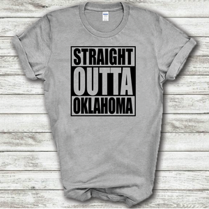 Straight Outta Oklahoma Funny Hometown Locals Only Straight Outta Compton Parody Grey Cotton T-Shirt