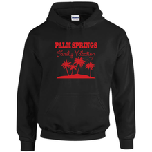 Load image into Gallery viewer, Palm Springs Sunny Family Vacation Drawstring Hoodie Black Sweatshirt
