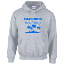 Load image into Gallery viewer, Palm Springs Sunny Family Vacation Drawstring Hoodie Grey Sweatshirt
