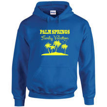 Load image into Gallery viewer, Palm Springs Sunny Family Vacation Drawstring Hoodie Royal Sweatshirt
