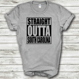 Straight Outta South Carolina Funny Hometown Locals Only Straight Outta Compton Parody Grey Cotton T-Shirt