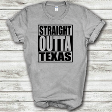 Load image into Gallery viewer, Straight Outta Texas Funny Hometown Locals Only Straight Outta Compton Parody Grey Cotton T-Shirt
