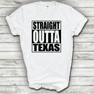 Straight Outta Texas Funny Hometown Locals Only Straight Outta Compton Parody White Cotton T-Shirt