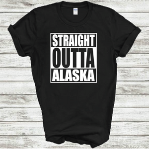 Straight Outta Alaska Straight Funny Hometown Locals Only Outta Compton Parody Cotton Black T-Shirt