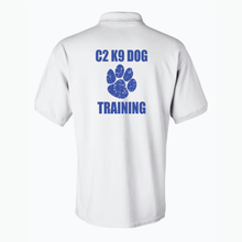 Load image into Gallery viewer, C2 K9 Dog Training Blue Paw Print Logo Collard White Polo Shirt
