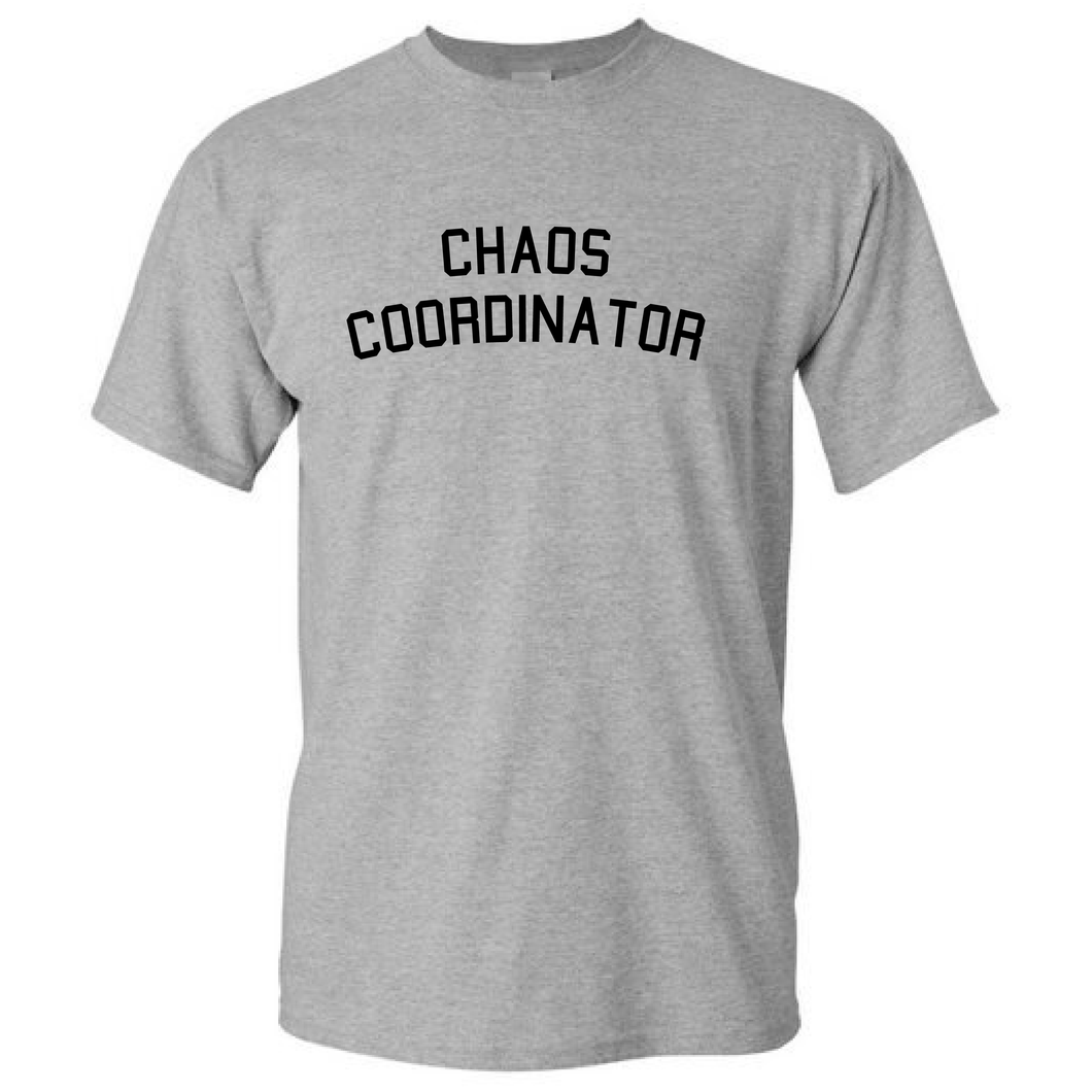 Chaos Coordinator Funny Parent Life Mom Life Dad Life Joke Short Sleeve Cotton Grey  T-shirt