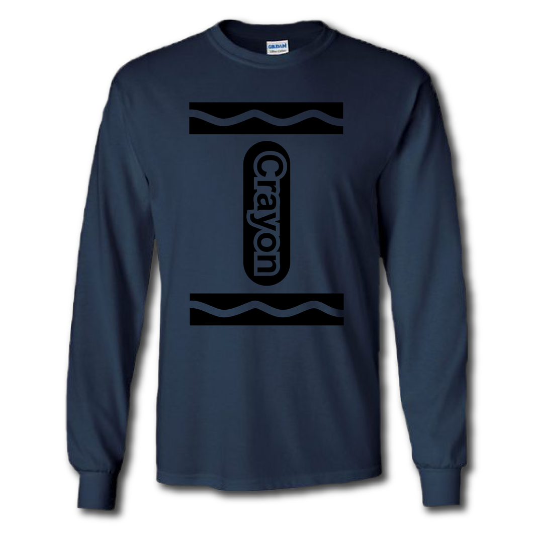 Navy Blue Crayon Halloween Fun Easy Holiday Costume Cotton Long Sleeve T-Shirt