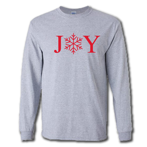 Joy Snowflake Christmas Holiday Family Long Sleeve Cotton Grey T-shirt