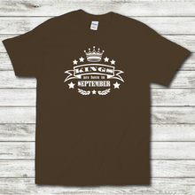 Load image into Gallery viewer, Kings Are Born In September Funny Birthday Gift Short Sleeve Mens Brown Cotton T-Shirt
