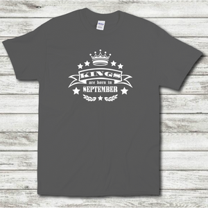 Kings Are Born In September Funny Birthday Gift Short Sleeve Mens Charcoal Grey Cotton T-Shirt