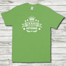 Load image into Gallery viewer, Kings Are Born In September Funny Birthday Gift Short Sleeve Mens Irish Green Cotton T-Shirt
