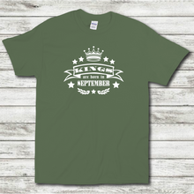 Load image into Gallery viewer, Kings Are Born In September Funny Birthday Gift Short Sleeve Mens Military Green Cotton T-Shirt
