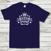 Load image into Gallery viewer, Kings Are Born In September Funny Birthday Gift Short Sleeve Mens Navy Cotton T-Shirt

