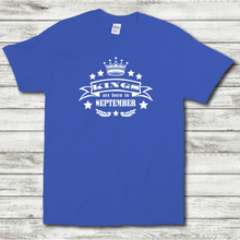 Load image into Gallery viewer, Kings Are Born In September Funny Birthday Gift Short Sleeve Mens Royal Blue Cotton T-Shirt

