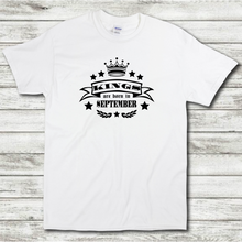Load image into Gallery viewer, Kings Are Born In September Funny Birthday Gift Short Sleeve Mens White Cotton T-Shirt
