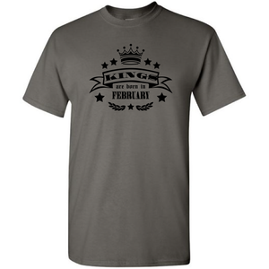 Kings Are Born In February Funny Happy Birthday Charcoal Grey Cotton Short Sleeve T-shirt