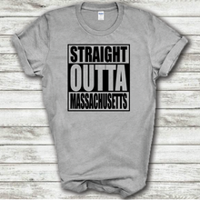 Load image into Gallery viewer, Straight Outta Massachusetts Funny Hometown Locals Only Straight Outta Compton Parody Grey Cotton T-Shirt
