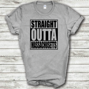 Straight Outta Massachusetts Funny Hometown Locals Only Straight Outta Compton Parody Grey Cotton T-Shirt