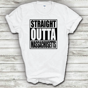 Straight Outta Massachusetts Funny Hometown Locals Only Straight Outta Compton Parody White Cotton T-Shirt