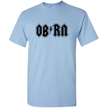 Load image into Gallery viewer, OB RN OB Registered Nurse Funny Parody AC DC Punk Rock Nurse Short Sleeve Light Blue Cotton T-Shirt
