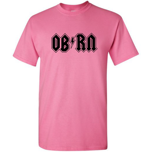 OB RN OB Registered Nurse Funny Parody AC DC Punk Rock Nurse Short Sleeve Pink Cotton T-Shirt