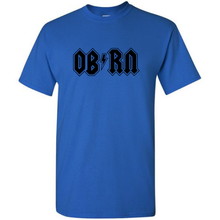 Load image into Gallery viewer, OB RN OB Registered Nurse Funny Parody AC DC Punk Rock Nurse Short Sleeve Royal Blue  Cotton T-Shirt
