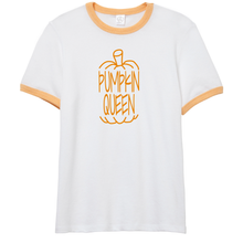 Load image into Gallery viewer, Pumpkin Queen I Love Fall And Halloween Funny Cotton Ringer yellow and orange  T-shirt
