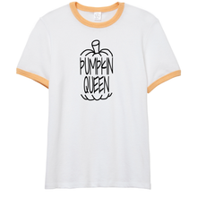 Load image into Gallery viewer, Pumpkin Queen I Love Fall And Halloween Funny Cotton Ringer Yellow and black T-shirt
