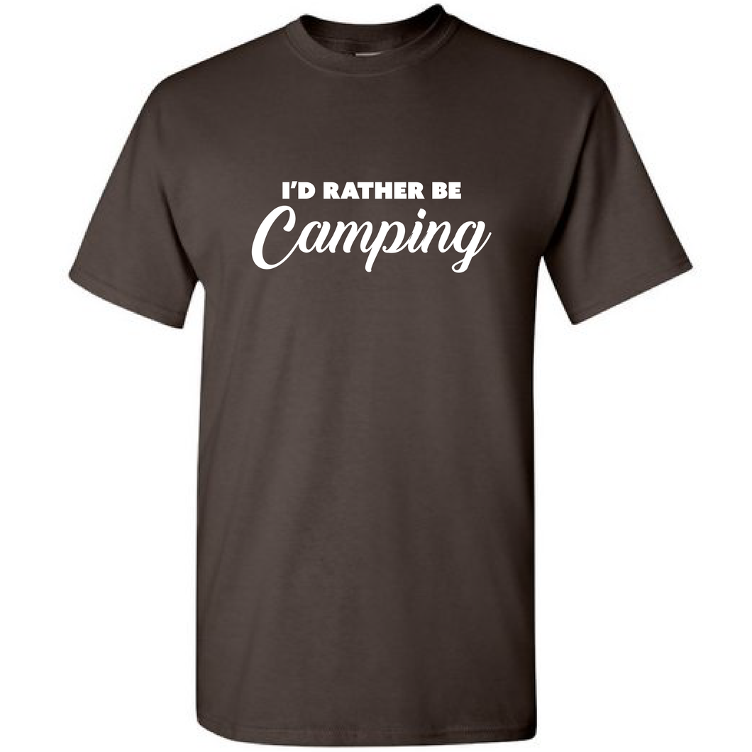 Id Rather Be Camping Outdoor Funny Vacation Short Sleeve Brown Cotton T-Shirt