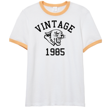 Load image into Gallery viewer, Vintage 1985 Cougars Cougar Head Jersey Style Short Sleeve Yellow Ringer Cotton T-Shirt
